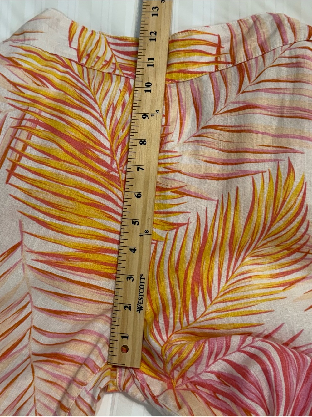 Tahari Linen Wide Leg Pant in Pink, Yellow & White Palm Print Size M - Picture 5 of 7